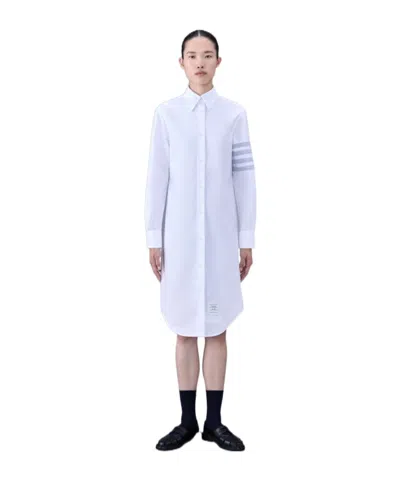 Thom Browne Striped Cotton Oxford Shirt Dress In White