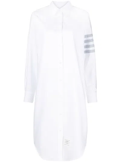 Thom Browne Striped Cotton Oxford Shirt Dress In White