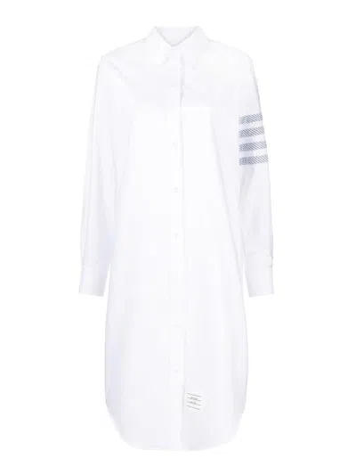 Thom Browne Striped Cotton Oxford Shirt Dress In White