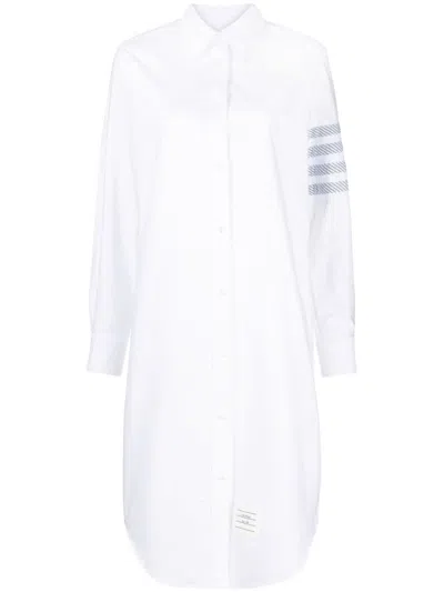 Thom Browne Striped Cotton Oxford Shirt Dress In White