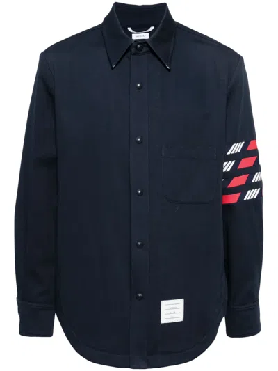 Thom Browne 4-bar Cotton Shirt Jacket In Blue