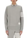 Thom Browne Loopback Jersey Knit 4-bar Crewneck Sweatshirt In Grey