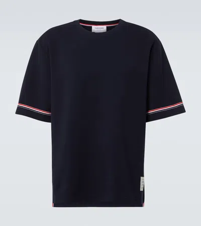 Thom Browne Iconic Bands Contrast Trim T-shirt In Blue