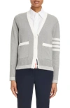 Thom Browne Cotton Knit 4 Stripe Cardigan W/ Pockets In Light Grey