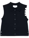 Thom Browne Sleeveless Cropped Buttondown With 4 Bar Stripe In Blue