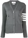 Thom Browne Classic V-neck Cardigan In Cashmere With White 4-bar Sleeve Stripe In Grey