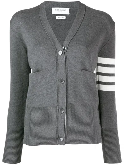 THOM BROWNE 4-BAR CREPE V-NECK CARDIGAN