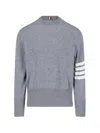Thom Browne Crewneck Sweater With Ribbed Cuffs And Hem In Grey
