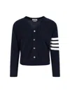 Thom Browne Ribbed Hem Knitwear With V-neckline And Striped Sleeves