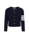 Thom Browne Ribbed Hem Knitwear With V-neckline And Striped Sleeves