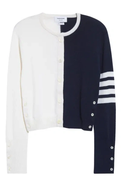 Thom Browne 4-bar Crop Cashmere Cardigan In Navy/white