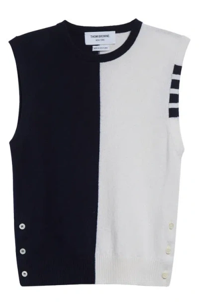 Thom Browne 4-bar Crop Cashmere Sweater In Navy/white