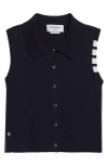 Thom Browne Sleeveless Cropped Buttondown With 4 Bar Stripe In Navy