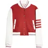 Thom Browne 4-bar Crop Varsity Jacket In Burgundy