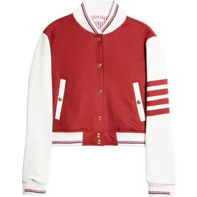 Thom Browne 4-bar Crop Varsity Jacket In 红色的