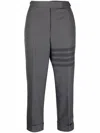 Thom Browne Cropped Trousers With Striped Pattern And Button Detailing In Grey