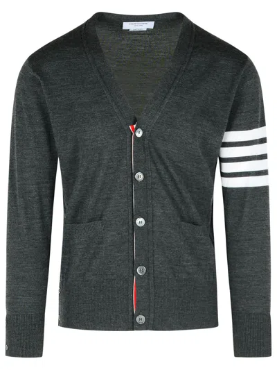 Thom Browne '4 Bar' Dark Grey Virgin Wool Cardigan In Gray