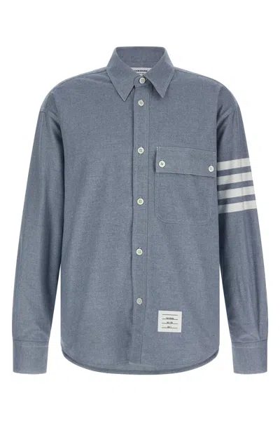 Thom Browne 4 Bar Stripe Flannel Shirt In Blue