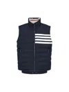 Thom Browne Quilted Padded Vest With High Collar And Striped Detail In Blue