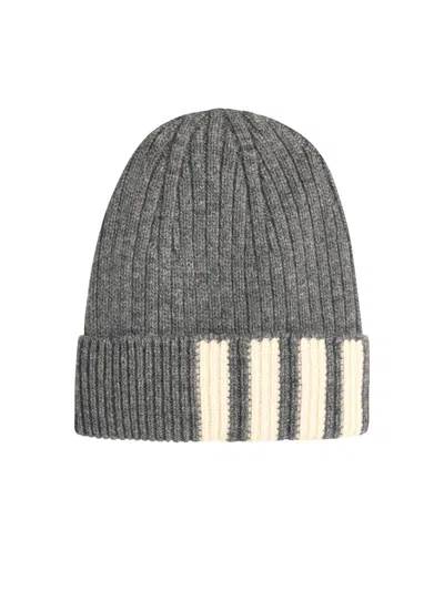 Thom Browne '4-bar' Grey Cashmere Beanie Men In Gray