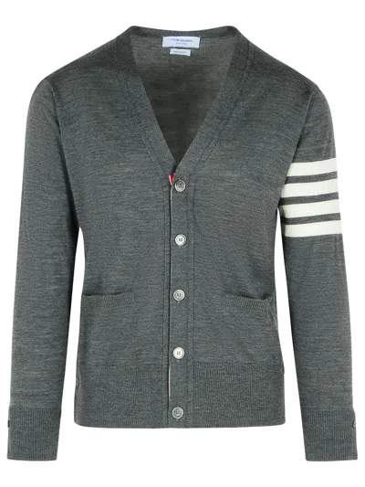 Thom Browne 4-bar Grey Virgin Wool Cardigan In Gray