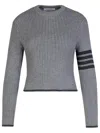 THOM BROWNE THOM BROWNE '4 BAR' GREY VIRGIN WOOL SWEATER