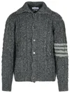 THOM BROWNE 4-BAR GREY WOOL BLEND CARDIGAN