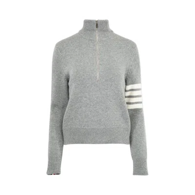 Pre-owned Thom Browne 4 Bar Half Zip Pullover In Merino Wool 'light Grey' | Women's Size 40 In Gray