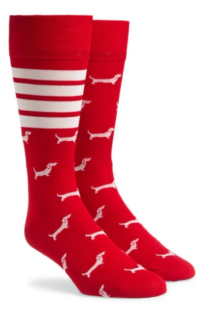 Thom Browne 4-bar Hector Jacquard Crew Socks In Red