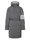 Thom Browne Poly Twill 4-bar Hooded Down Parka With Belt Clothing In Gray