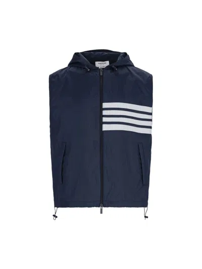 THOM BROWNE 4-BAR" HOODED VEST - NAVY