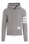 Thom Browne Mens Light Grey Striped Brand-patch Cotton-jersey Hoody