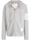 Thom Browne Classic Cotton Loopback 4-bar Zip-up Hoodie In Grey