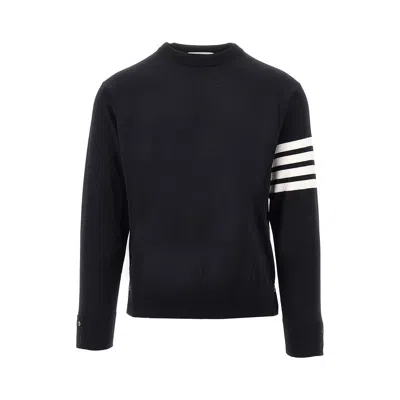 Thom Browne 4 Bar Inlay Crewneck Wool Sweater In Blue