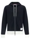 Thom Browne Zip Up Hoodie With Engineered 4 Bar In Color Blocked Solid In Blue