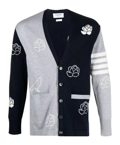 Thom Browne 4-bar Intarsia Cardigan In Black
