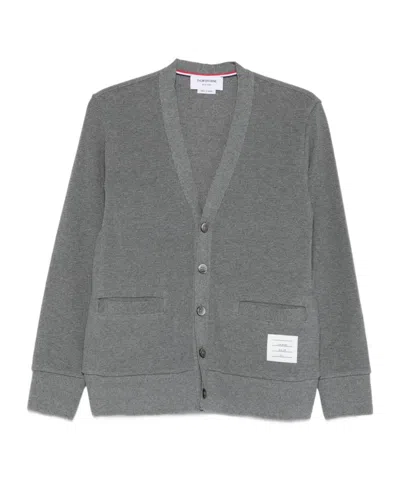 Thom Browne 4-bar Intarsia Cardigan In Gray