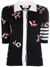 Thom Browne 4-bar Intarsia Knit Polo Cardigan In Blue