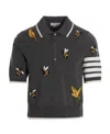 Thom Browne Polo Bird And Bees In Black