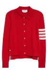 Thom Browne 4-bar Jersey Stitch Cardigan In Red