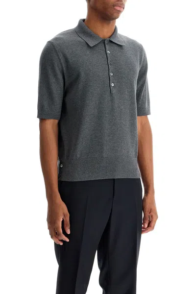 Thom Browne 4 Bar Cotton Jersey Polo In Grey