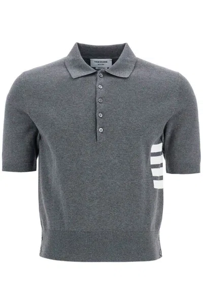 Thom Browne 4-bar Knit Polo Shirt In Grey