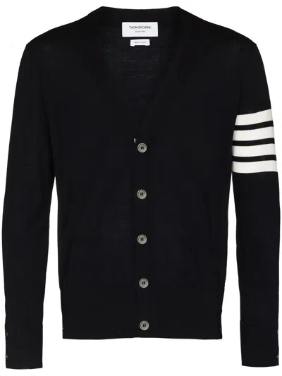 Thom Browne 4-bar Knitted Cardigan In Black