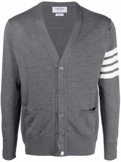 Thom Browne 4 Bar Knitted Cardigan In Gray