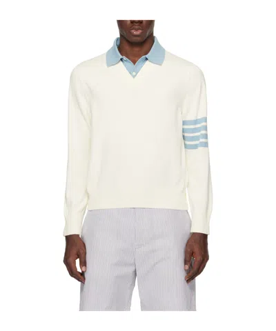 THOM BROWNE 4-BAR KNITTED LONG-SLEEVED POLO SHIRT
