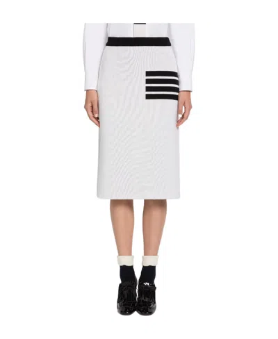 Thom Browne 4-bar Knitted Midi Skirt In White