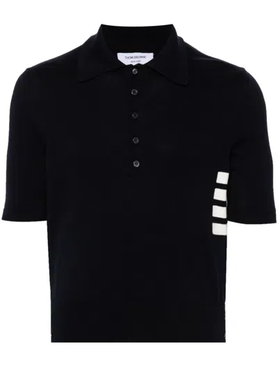 Thom Browne 4-bar Knitted Polo Shirt In Blue