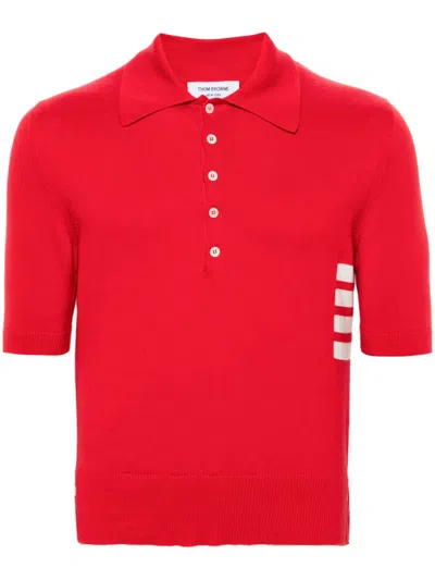 Thom Browne 4-bar Knitted Polo Shirt In Red