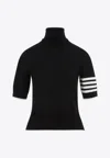 Thom Browne Black Short Sleeve Sweater With 4-bar Detail In Wool Woman In Black