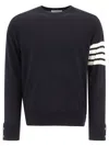 Thom Browne Striped Wool Round Neck Sweater In Blue